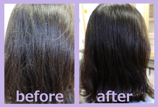 プリュムヘアオイルでツヤをプラスした髪before＆after