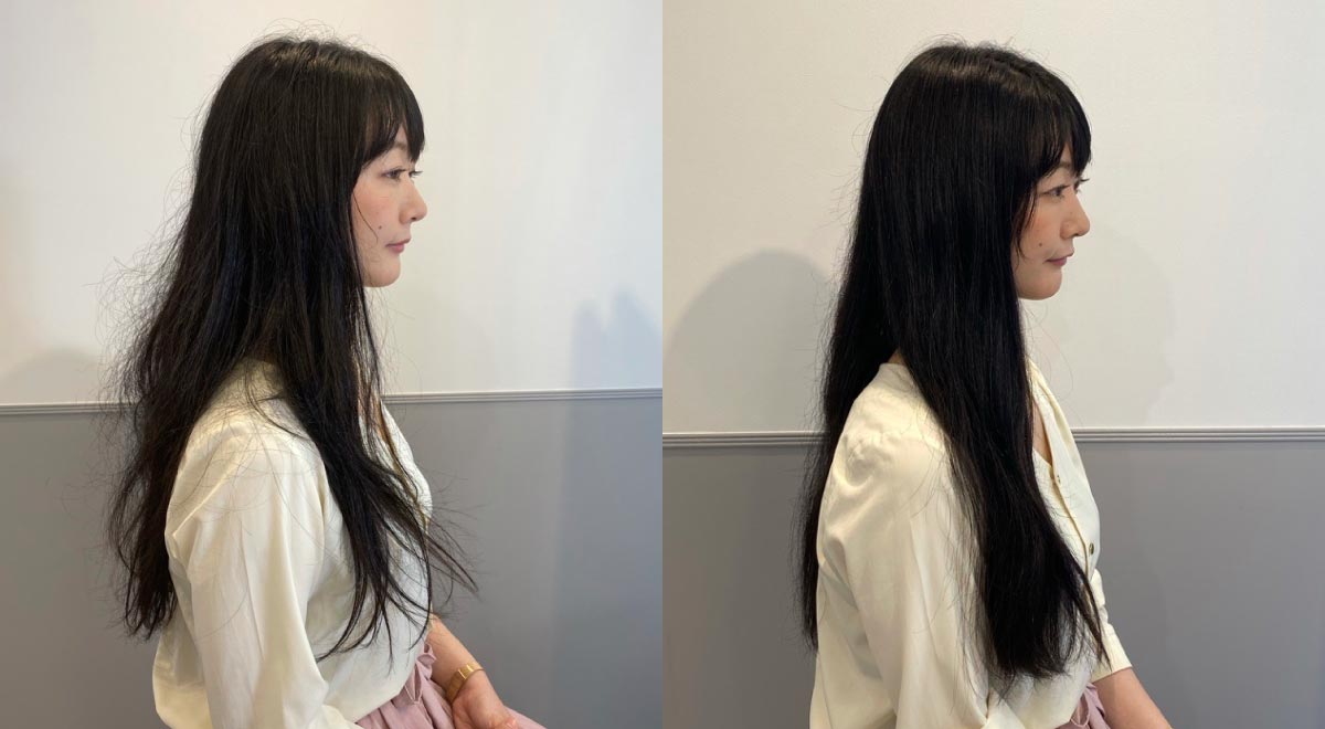 プリュムヘアオイルを使用する前とした後